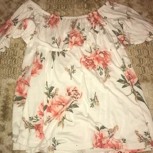 floral print off the shoulder shirt